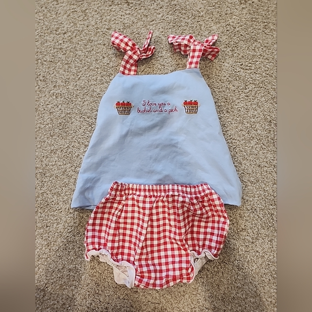Saving Grace 2T Toddler Blue& Red Plaid Apple Top With Diaper Cover